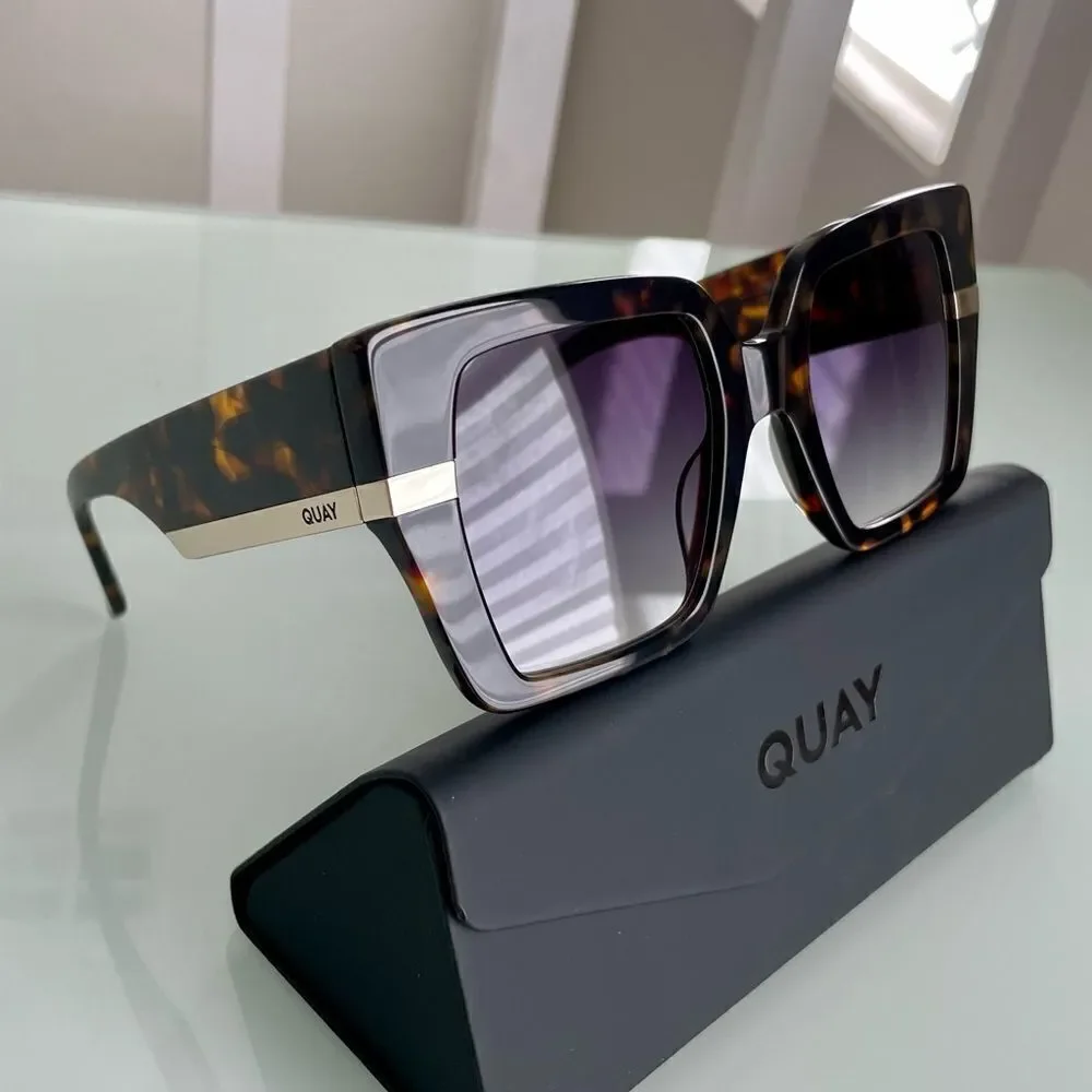 Quay Australia Tortoiseshell Square Sunglasses with Gradient Smoke Lenses